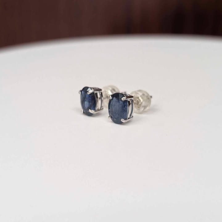 Oval-cut Blue Sapphire Stud Earrings in 14k White Gold - Q&T Jewelry