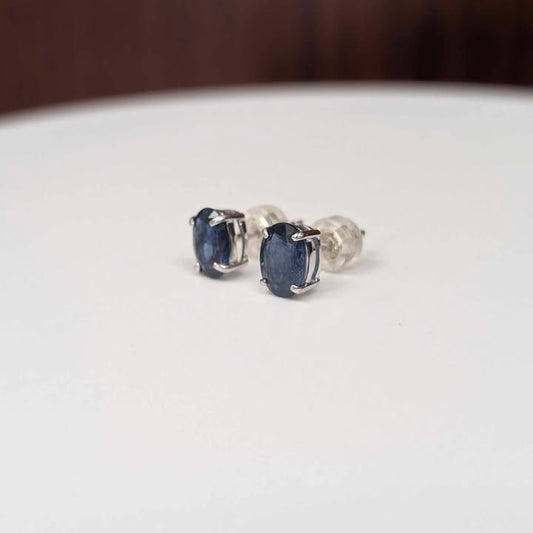 Oval-cut Blue Sapphire Stud Earrings in 14k White Gold