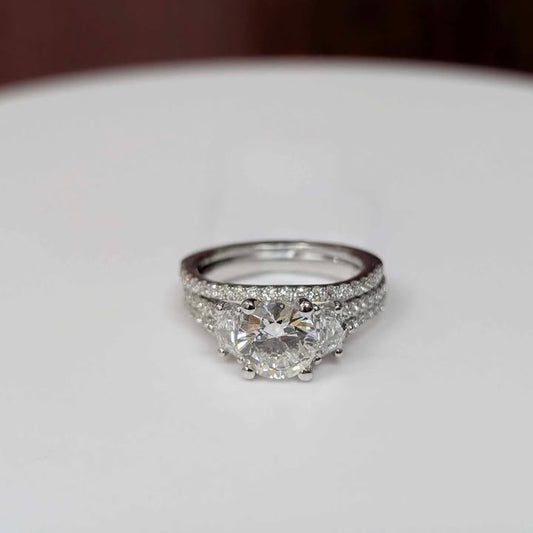2.50 CT.T.W Round-cut Three Stone Lab Grown Diamond Bridal Set in 14k White gold