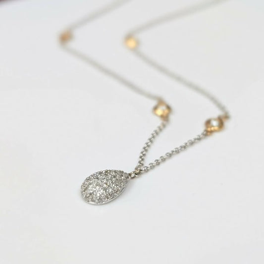 Pave Diamond Drop Station Necklace in 14k Two Tone Gold - Q&T Jewelry