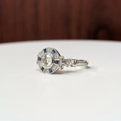 0.66 CT.T.W. Diamond & Blue Sapphire Engagement Ring in 14k White Gold - Q&T Jewelry
