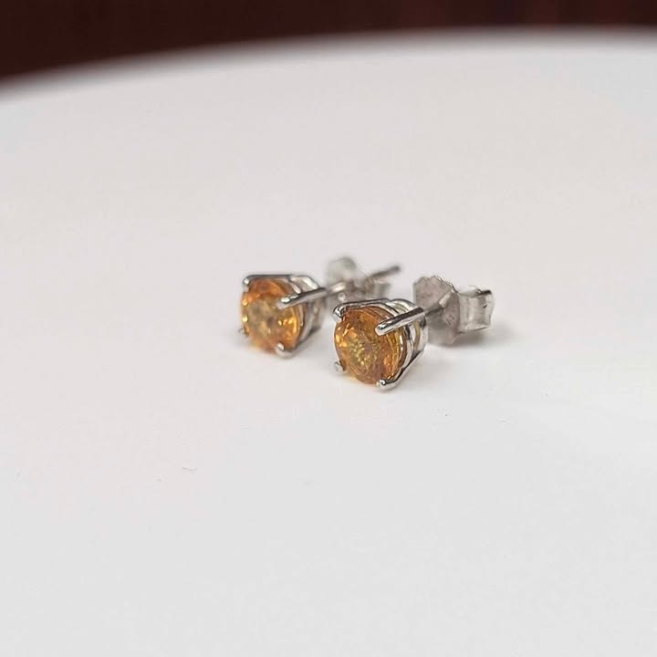 Round-cut Yellow Sapphire Stud Earrings in 14k White Gold - Q&T Jewelry