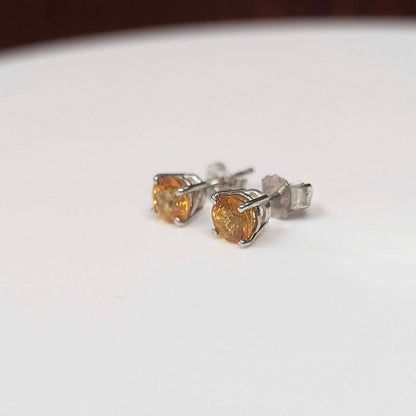 Round-cut Yellow Sapphire Stud Earrings in 14k White Gold - Q&T Jewelry