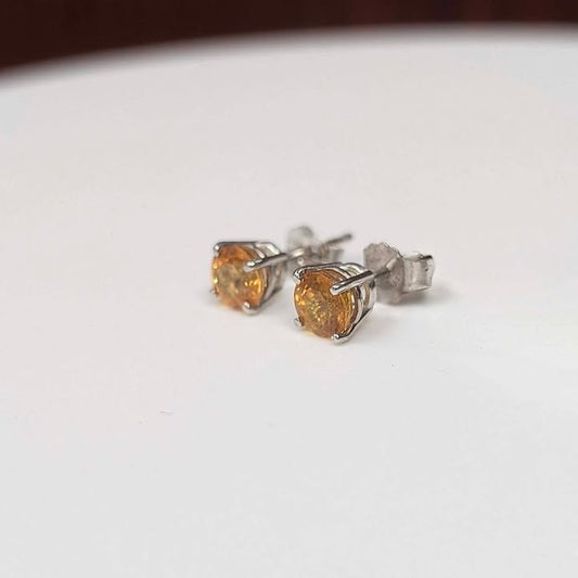 Round-cut Yellow Sapphire Stud Earrings in 14k White Gold
