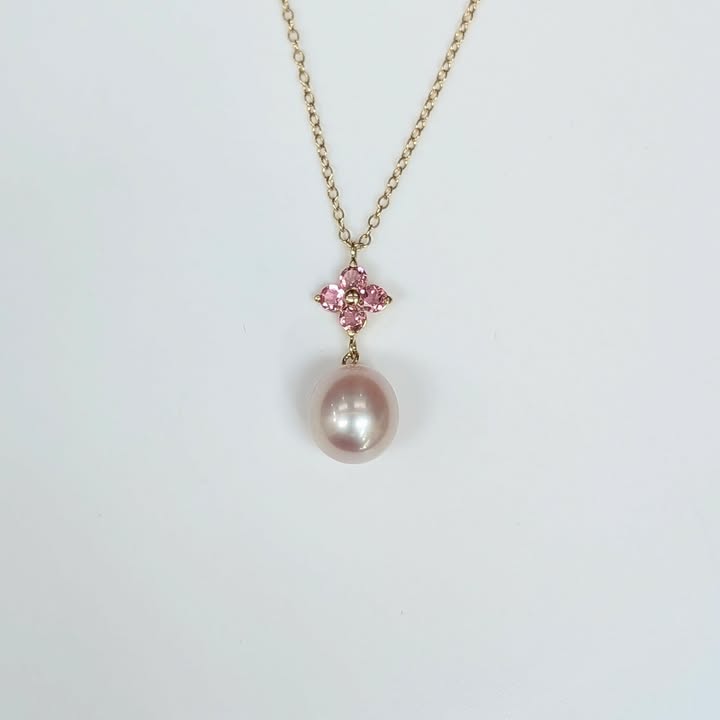 Pink Tourmaline & Pearl Drop Necklace