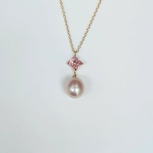 Pink Tourmaline & Pearl Drop Necklace