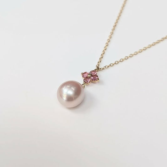 Pink Tourmaline & Pearl Drop Necklace