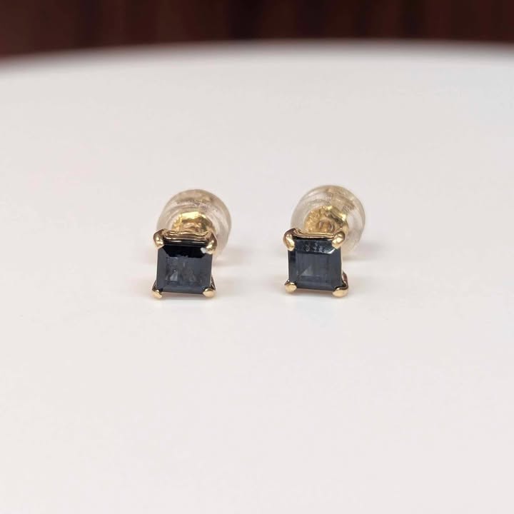 Princess-cut Blue Sapphire Stud Earrings in 14k gold - Q&T Jewelry