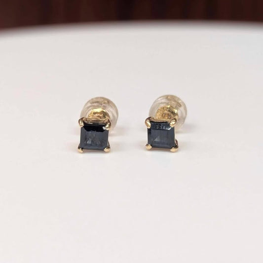 Princess-cut Blue Sapphire Stud Earrings in 14k gold