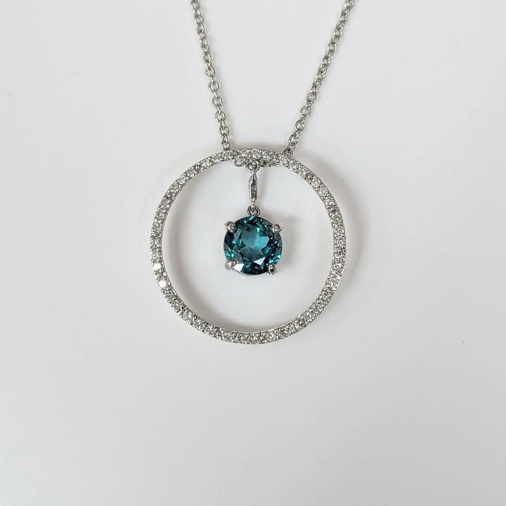 Round-cut Green Topaz & 0.75 CT.T.W. Diamond Pendant Necklace in 14k White Gold - Q&T Jewelry