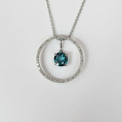 Round-cut Green Topaz & 0.75 CT.T.W. Diamond Pendant Necklace in 14k White Gold - Q&T Jewelry