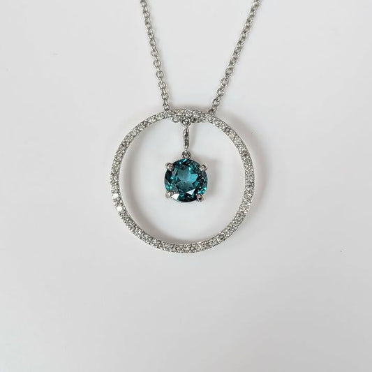 Round-cut Green Topaz & 0.75 CT.T.W. Diamond Pendant Necklace in 14k White Gold - Q&T Jewelry