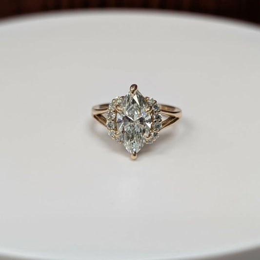 2.50CT Marquis-cut Lab Grown Diamond Engagement Ring with Lab Grown Diamond Half Frame in 14k Yellow Gold