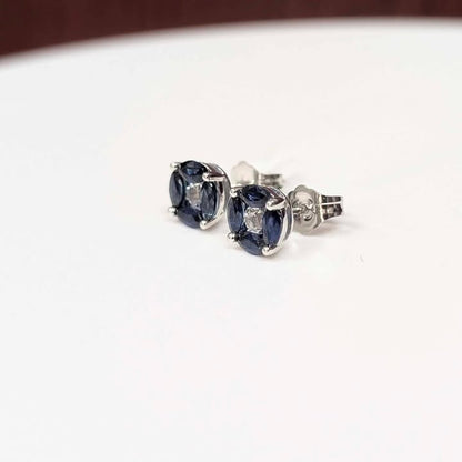 Blue Topaz & White Topaz Stud Earrings in 14k White Gold - Q&T Jewelry