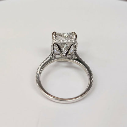 5.02 CT Radiant-cut Lab Grown Diamond Engagement Ring on Natural Diamond Band with Hidden Halo in 18k White Gold