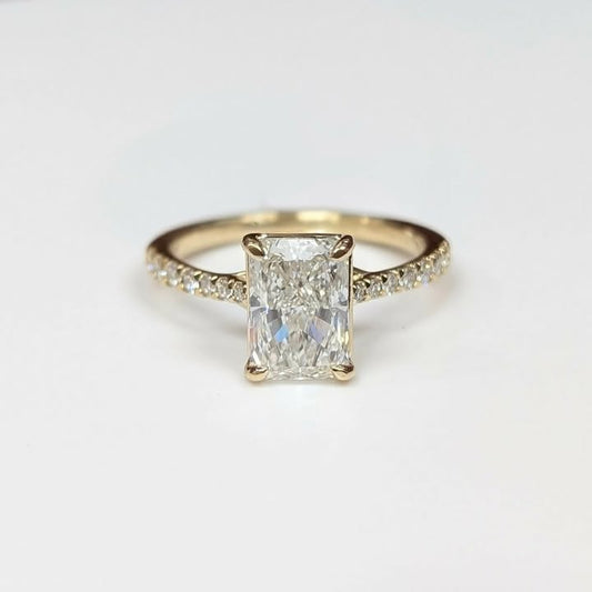 2.03 CT Radiant-cut Lab Grown Diamond Engagement Ring on Natural Diamond Band in 14k Gold