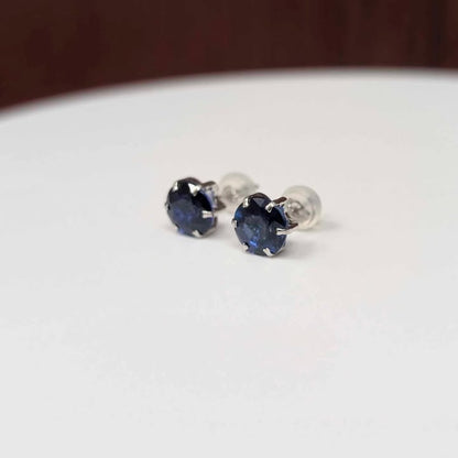 Blue Sapphire Solitaire Studs in Platinum