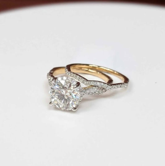 3.57 CT.T.W Round-cut Lab Grown Diamond Bridal Set with Hidden Halo in 14k Gold