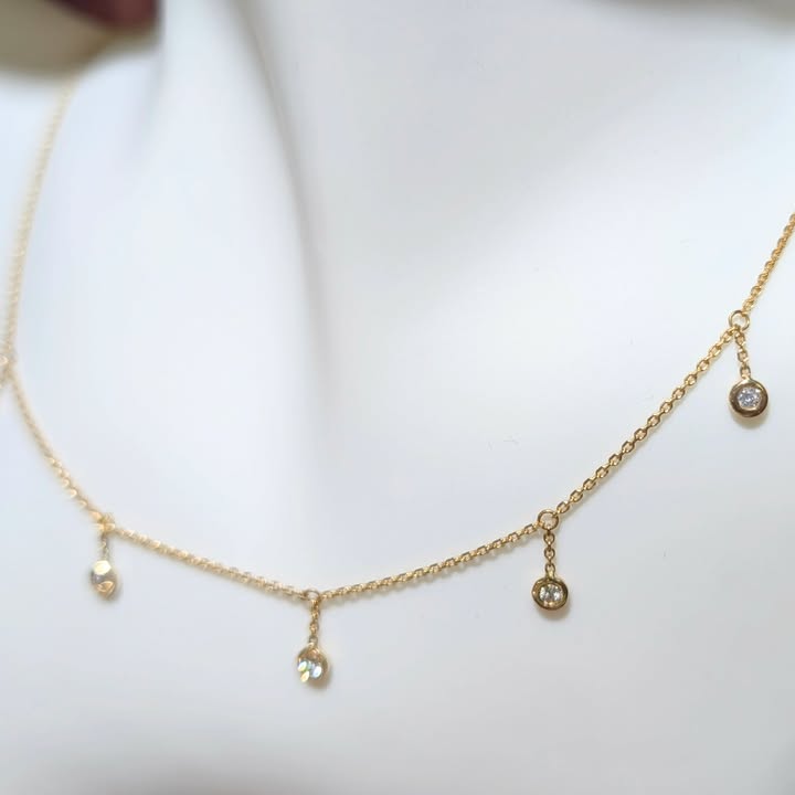 Dangle Station Diamond Necklace in 14k Gold