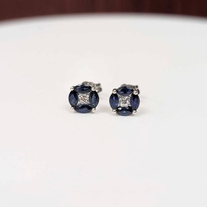 Blue Topaz & White Topaz Stud Earrings in 14k White Gold - Q&T Jewelry
