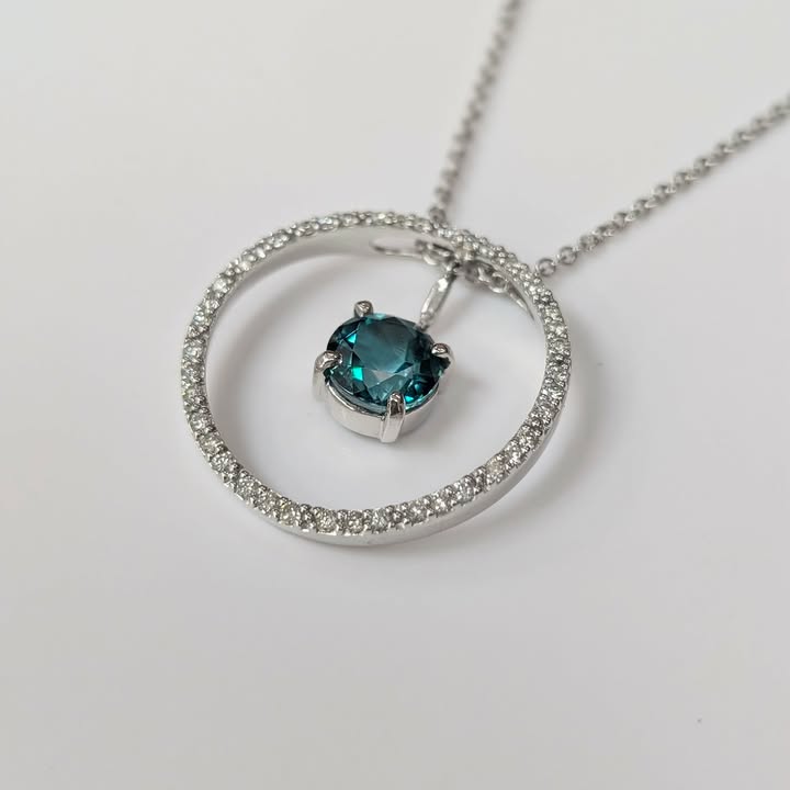 Round-cut Green Topaz & 0.75 CT.T.W. Diamond Pendant Necklace in 14k White Gold - Q&T Jewelry