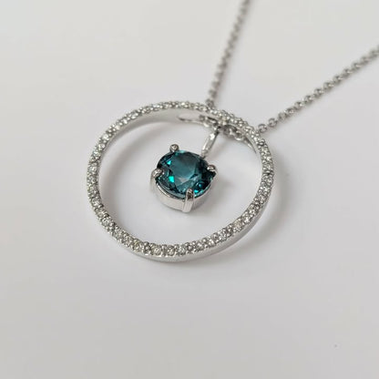 Round-cut Green Topaz & 0.75 CT.T.W. Diamond Pendant Necklace in 14k White Gold - Q&T Jewelry
