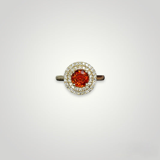 Double Halo Orange Sapphire Ring
