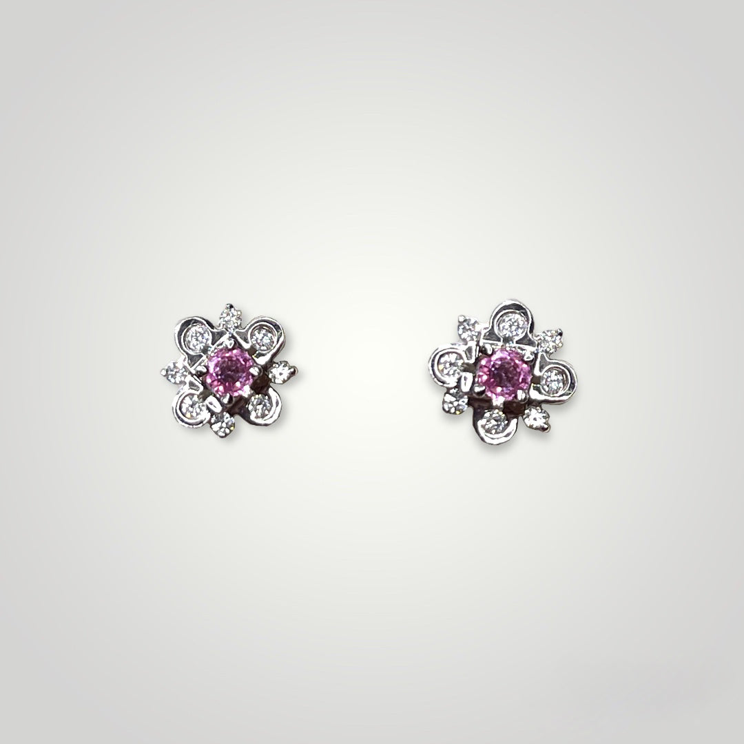 Pink Sapphire & Diamonds Stud Earrings
