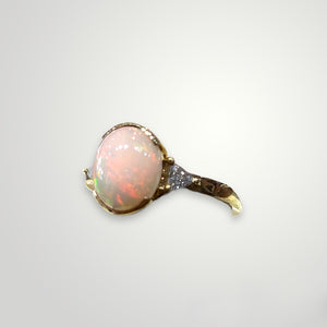 Opal Ring with Trillion Diamond Accent in 14k Gold