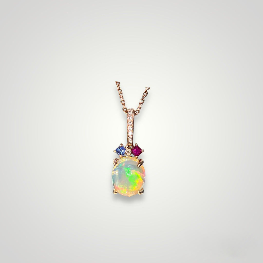 Diamond, Multi-Sapphire, and Opal Pendant - Q&T Jewelry