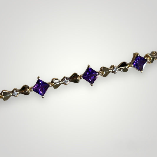 Purple Amethyst, Diamond, & Gold Heart Bracelet