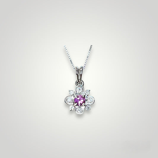Pink Sapphire & Diamond Flower Pendant