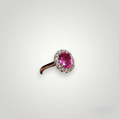 Oval Ruby and Diamond Halo Ring