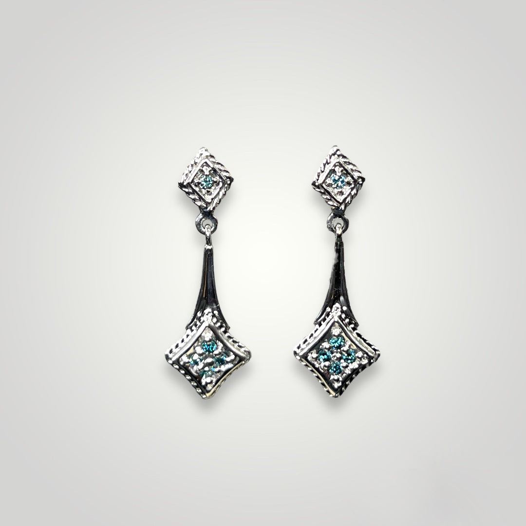 Blue Diamond & White Gold Dangle Earrings