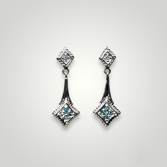 Blue Diamond & White Gold Dangle Earrings