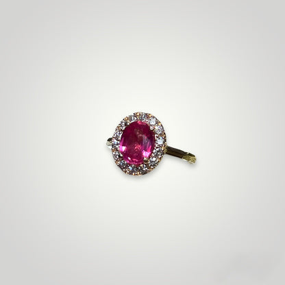 Oval Ruby and Diamond Halo Ring
