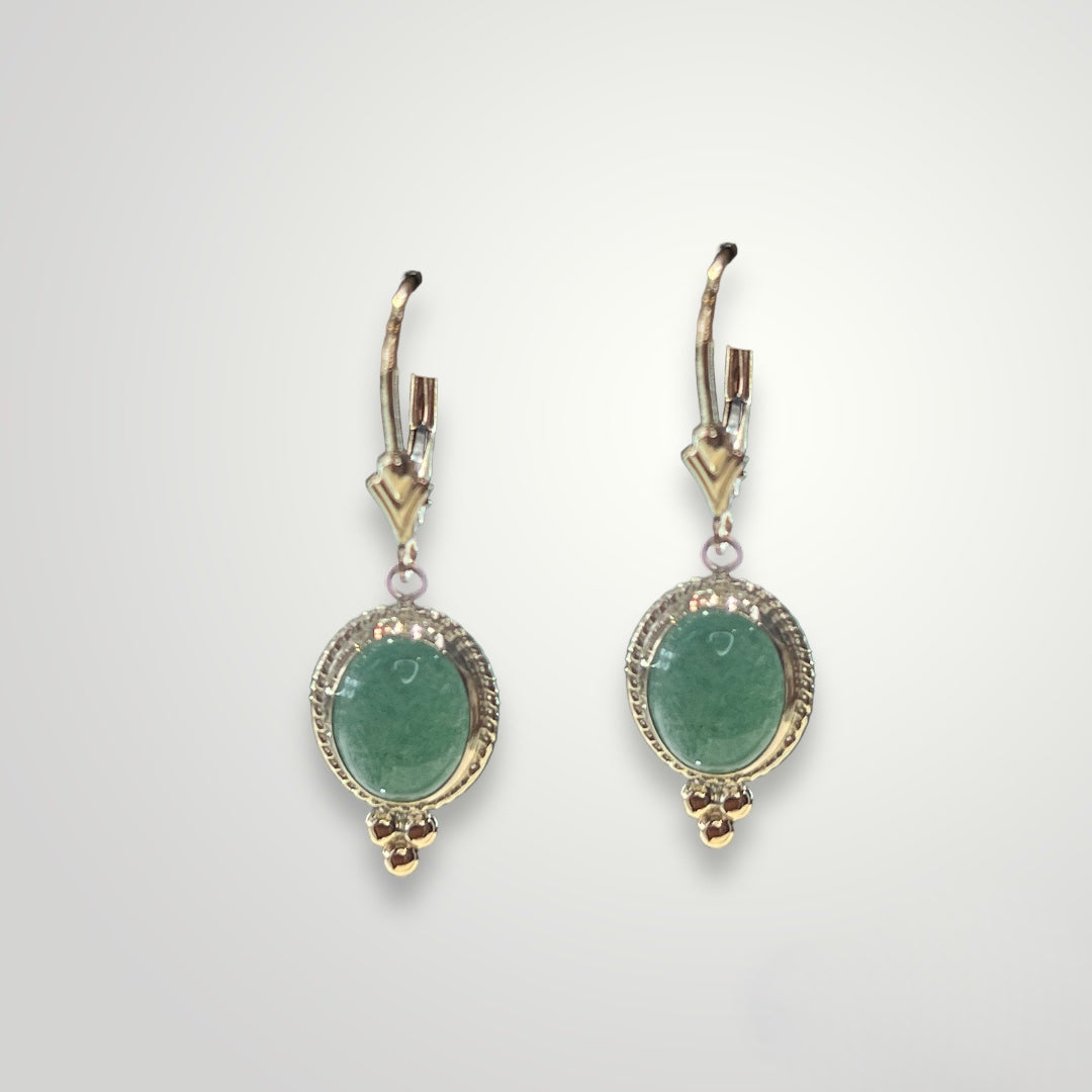 14K Oval Jade Dangle Earrings