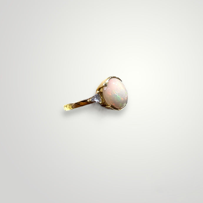 Opal Ring with Trillion Diamond Accent in 14k Gold