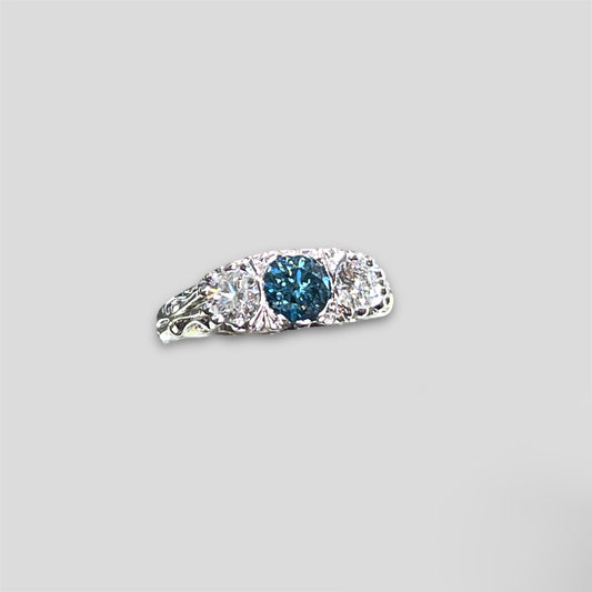 3 Stone Ring with Blue Diamond