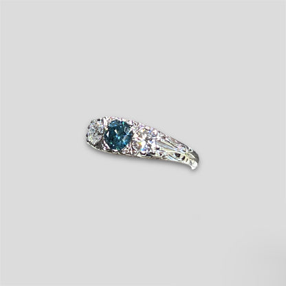 3 Stone Ring with Blue Diamond