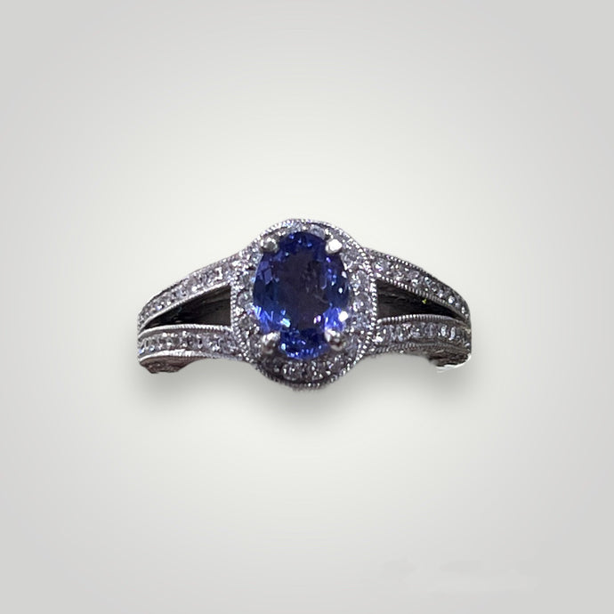 Oval Tanzanite Double Band Ring