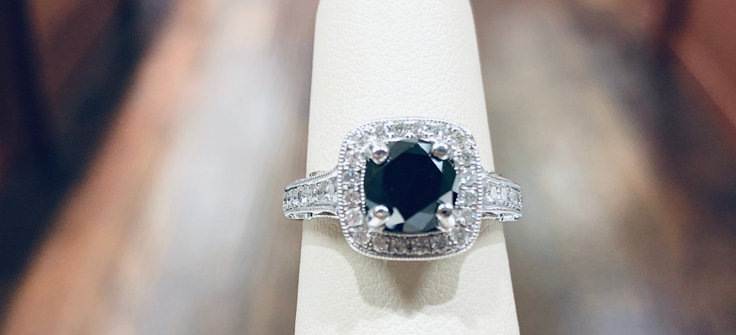 18k Natural Black Diamond Bridal Set - Q&T Jewelry