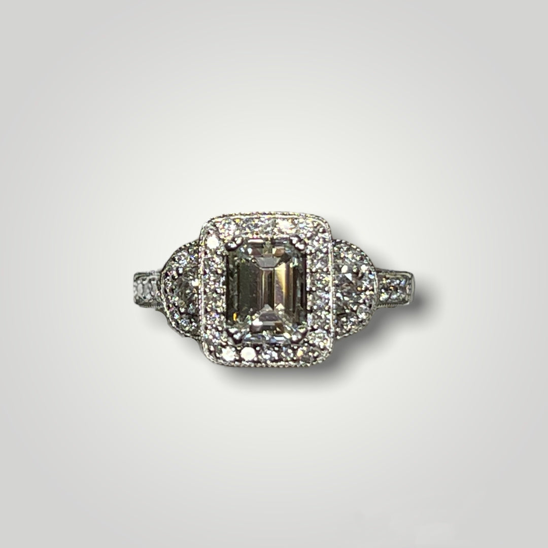18K White Gold GIA Certified Emerald-Cut, Halo Diamond Ring - Q&T Jewelry