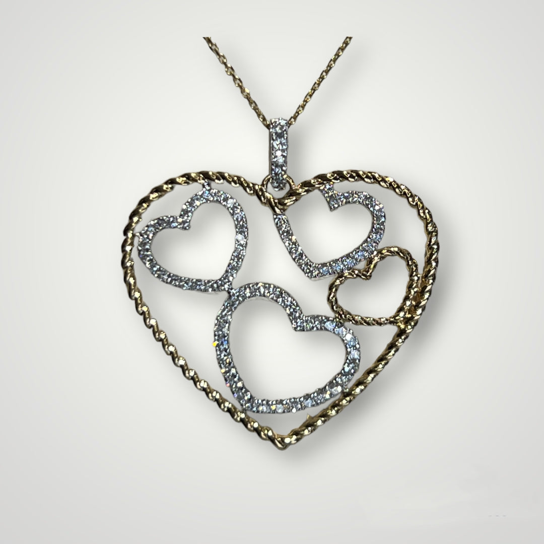 18KY Gold & Diamond Hearts Pendant - Q&T Jewelry