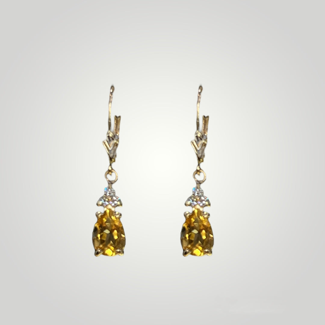 Citrine Pear and Diamonds Dangle Earrings