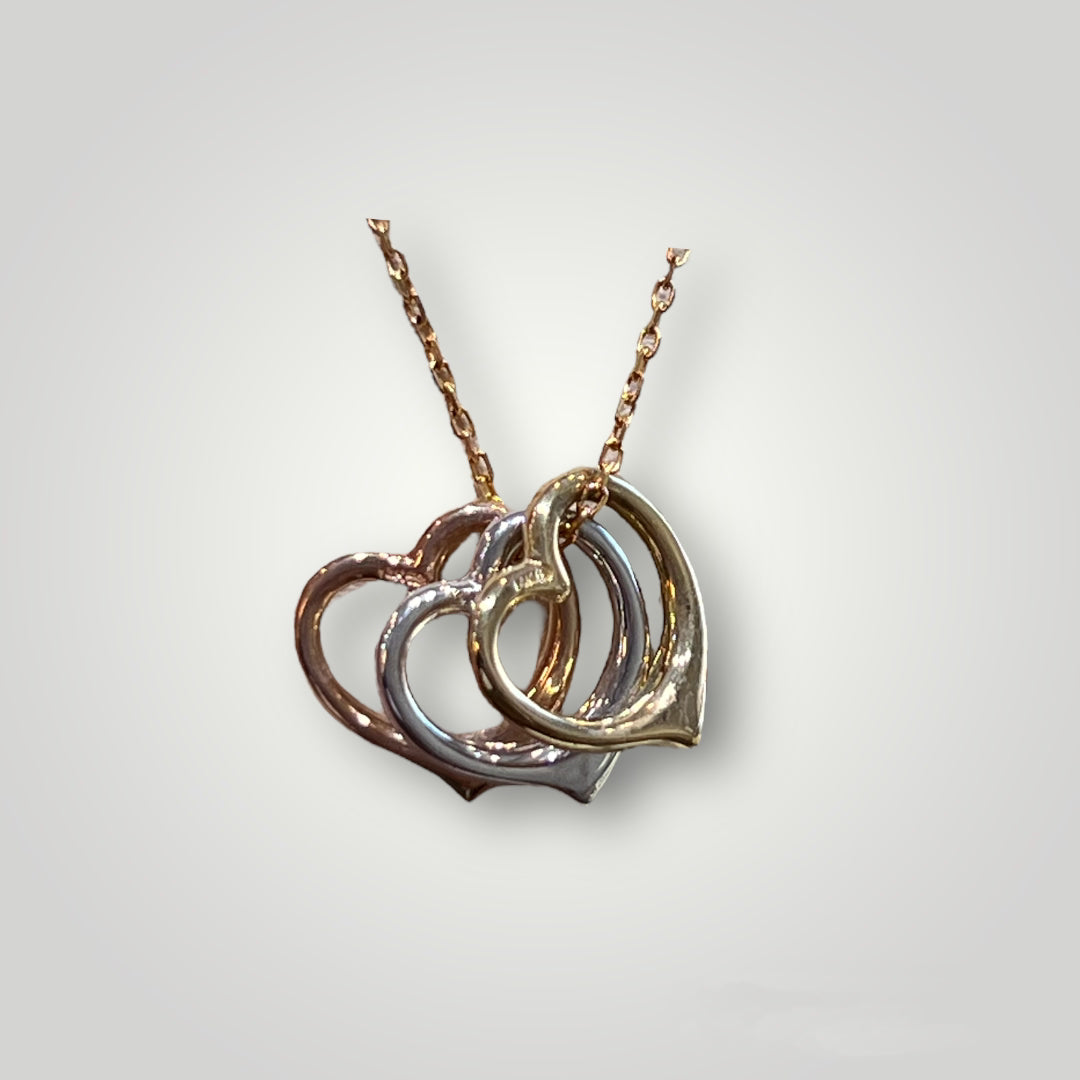 Tri-Tone 3 Heart Pendants - Q&T Jewelry