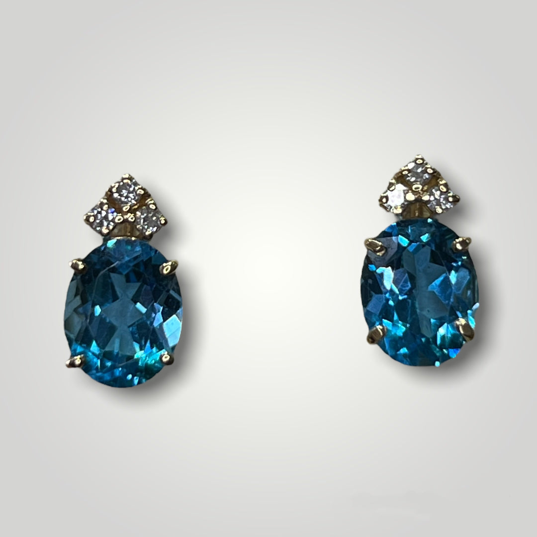 Ladies Blue Topaz Diamond Earrings - Q&T Jewelry