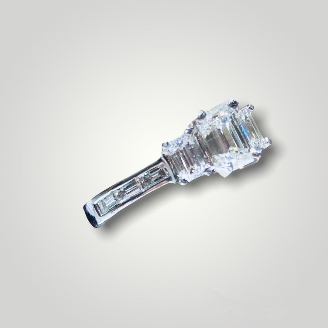 Emerald Cut Diamond Three Stone Ring - Q&T Jewelry