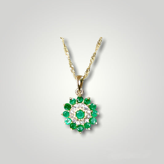 Emerald and Diamond Flower Pendant - Q&T Jewelry