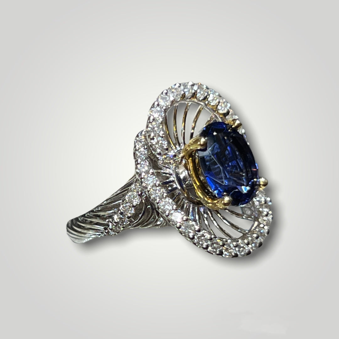 Sapphire and Widened Halo Ring - Q&T Jewelry